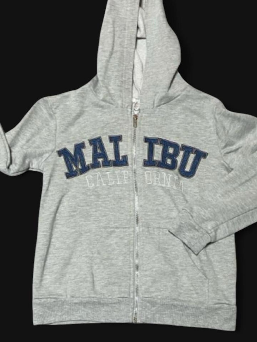 Full Tilt Gray Zip-Up Hoodie with Navy 'MALIBU' Letters